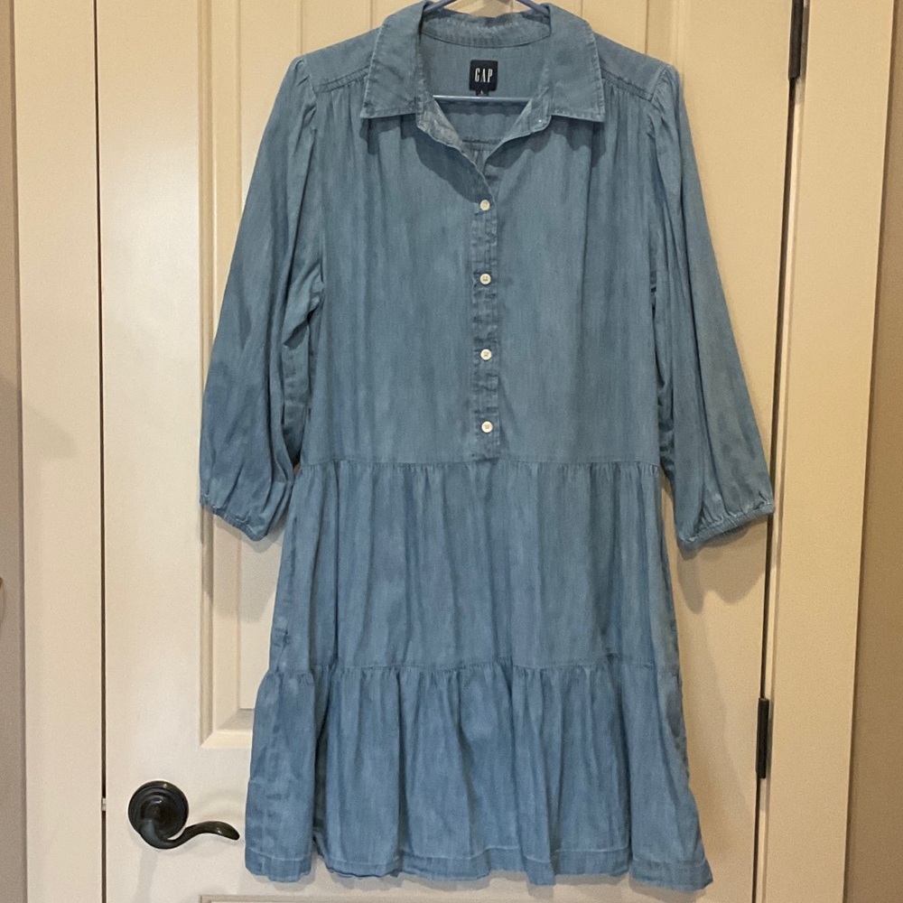 GAP Light Blue Button-Up Denim Dress